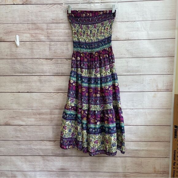NO BRAND‎ SMOCKED HIGH WAIST BOHO MAXI SKIRT - Picture 1 of 6